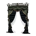 Luxurious Dark and White Curtains with Ornate Top and Tassel Details