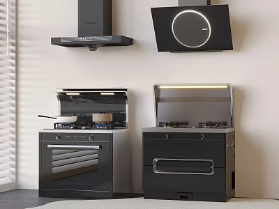 Modern Smoke Machine Range Hood Gas Hood Integrated Stove 3d model
