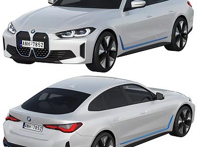 White BMW Electric Car Front And Rear Views 3d model