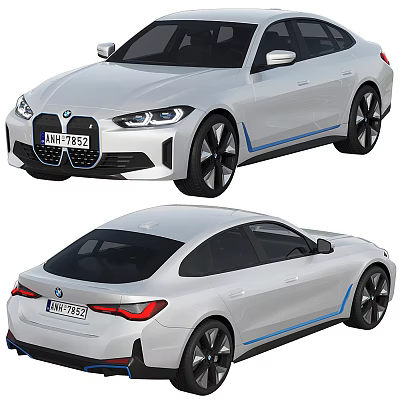 White BMW Electric Car Front And Rear Views 3d model