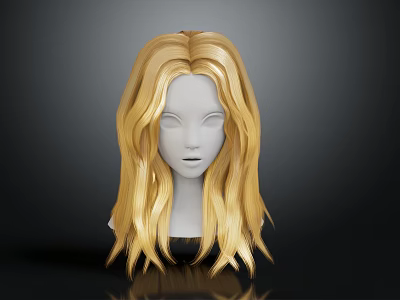 Detailed Human Head Model Featuring Long Blonde Wavy Hair With Natural Texture 3d model