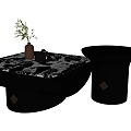Modern Black Coffee Table With Marble Top And Gold Accent Side Table 3d model