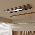Ceiling Mounted Electric Clothes Hanger With Lighting And Wooden Drying Rod In Minimalist Indoor Space
