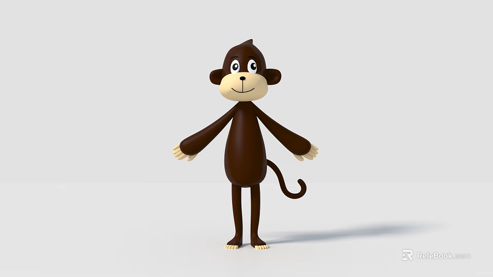 Cute Brown Reptile Cartoon Character Standing With Tail On White Background 3d model 