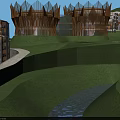 Modern Residential Building Complex With Unique Architectural Design On Green Hillside And Stream