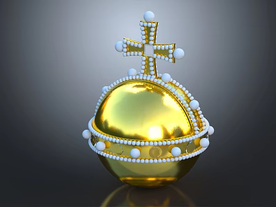 Golden Crown Shaped Decorative Ornament Set With Cross And Pearl Accents 3d model
