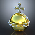 Golden Crown Shaped Decorative Ornament Set With Cross And Pearl Accents