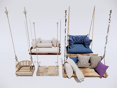 Wooden Hanging Chair Rocking Chair Swing 3d model