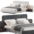 Stylish Double Bed Designs With Upholstered Headboards White Pillows Gray Throws And Nightstands