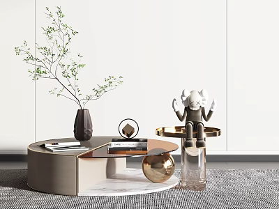 Modern Round Coffee Table With Marble Top Green Plant Books And Gold Decorative Sphere 3d model
