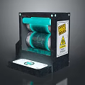 Black Casing Machine With Blue Internal Rollers Warning Label And Green Indicator On Bottom Panel 3d model