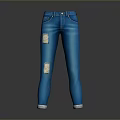 Women's Blue Distressed Jeans with Rolled Cuffs and Ripped Details Fashionable Casual Wear