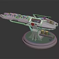 Futuristic Multi Barrel Weapon Design With Metallic Structure And Display Stand 3d model