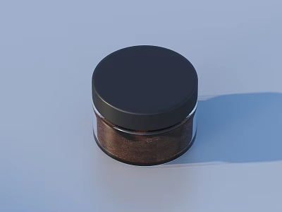 Transparent Glass Jar with Black Lid Holding Brown Powder as Home Storage Container 3d model