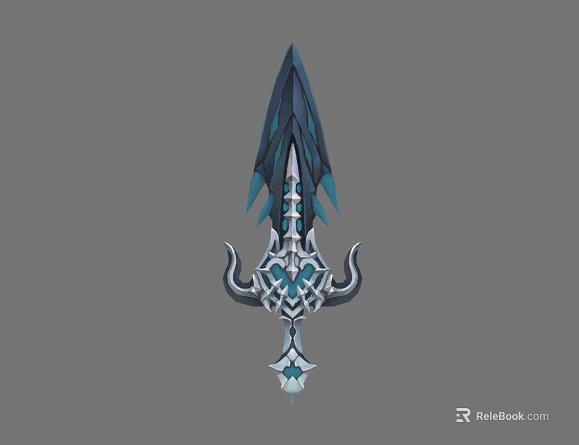 Fantasy Decorative Weapon with Blue Crystal Accents and Silver Ornate Design 3d model 