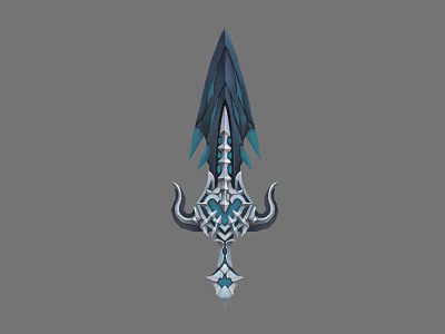 Fantasy Decorative Weapon with Blue Crystal Accents and Silver Ornate Design 3d model