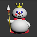 Adorable Snowman Figure With Yellow Crown Red Cape Blue Eyes Red Nose Scepter