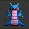 Cartoon Fantasy Blue Pink Dragon Character With Wings And Horns
