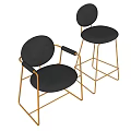Modern Bar Stools Featuring Gold Metal Frame Black Padded Seats And Armrests