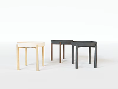 Three Modern Coffee Tables In Light Beige Brown And Dark Gray With Wooden Legs Design 3d model