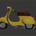 Two Yellow Vintage Scooter Motorcycles With Brown Seats And Reflections