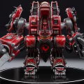 Red Gray Smart Mechanical Robot With Sharp Weapons Armor Black Circular Base White Halo 3d model