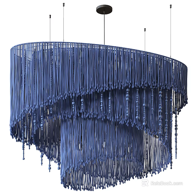 Modern Blue Chandelier With Hanging Tassel Strips And Artistic Design 3d model 