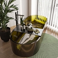 Modern Bathtub Dark Green Glass Bathtub Toiletries Potted Plant 3d model