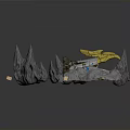 Igloo With Yellow Roof Rocky Peaks Blue Water And Floating Debris