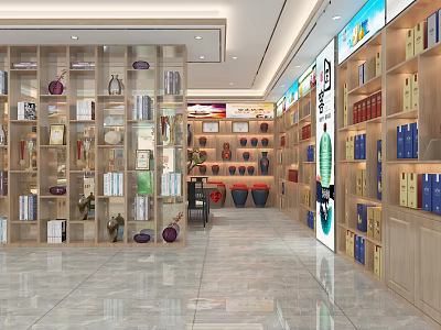 Spacious Liquor and Tobacco Store Interior With Shelves And Product Displays 3d model
