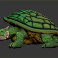 Vibrant Reptile Turtle With Green Shell Orange Underbelly And Horns On Head