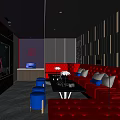 Modern KTV Interior Design With Red Leather Sofa And Large Screen Lighting 3d model
