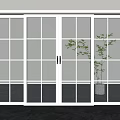 White Sliding Doors with Grid Glass in Modern Interior with Potted Plant