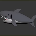 Gray Shark Toy With Open Mouth Red Teeth And Black Eyes On Dark Background