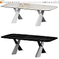 Elegant Modern Dining Tables With White And Black Marble Tops And X Shaped Metal Bases