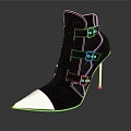 Modern Black High Heel Ankle Boots With Silver Toe Cap And Metallic Buckles Design