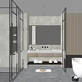Elegant Modern Bathroom Interior Design With Glass Partitions Marble Walls And Freestanding Bathtubs