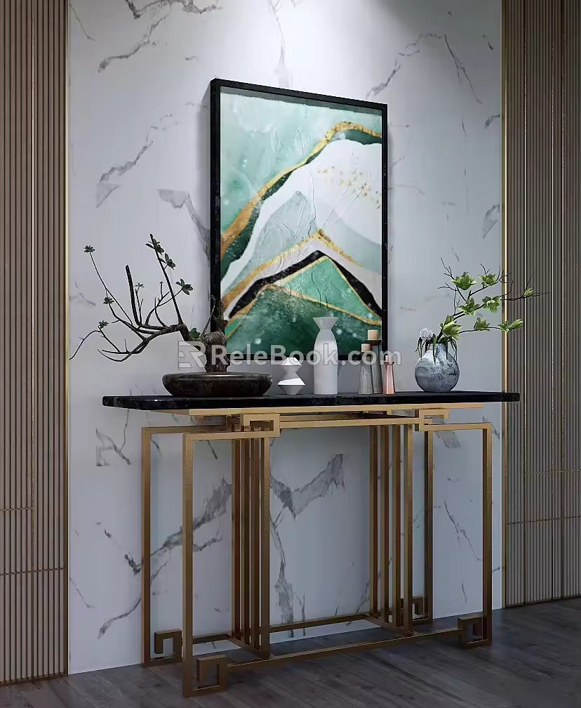New Chinese-style End View Table Porch Table Decoration Combination 3d model