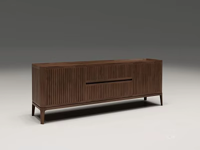 Modern Wooden TV Stand With Vertical Stripes And Slim Legs Design 3d model