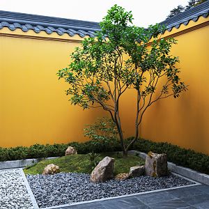 Modern stone courtyard landscape wall landscape corner rockery plant heap Zen landscape plant landscaping landscape tree Zen sketch 3d model