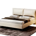 Modern Beige Double Bed With Upholstered Headboard Pillows Blanket And Side Table Rug 3d model