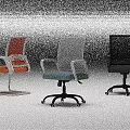Three Modern Office Chairs With Mesh Back And Caster Base Designs 3d model