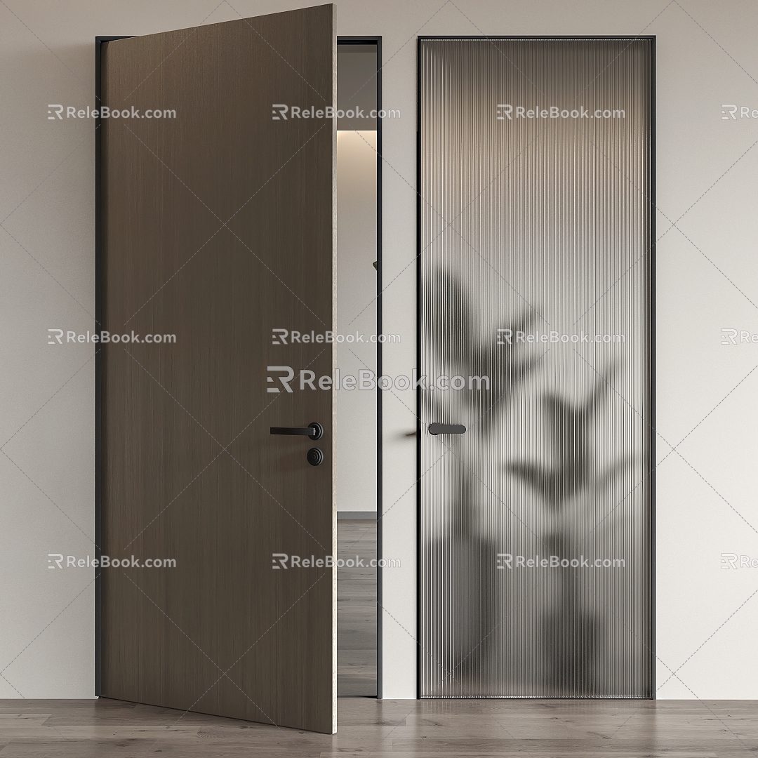 Changhong glass door office sliding door office glass door corridor glass cabinet double door frosted glass glass partition 3d model