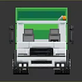 Green Garbage Truck With White Cab Reflective Surface Yellow Warning Light And Trash Bin Symbol