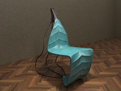 Teal Leaf Shaped Outdoor Chair With Black Metal Frame And Modern Design 3d model