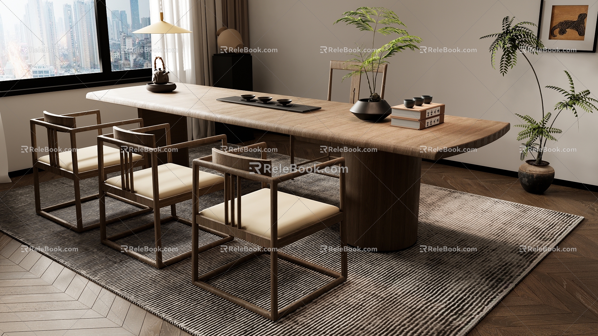 New Chinese Tea Table and Chair Combination Tea Table Tea Table 3d model