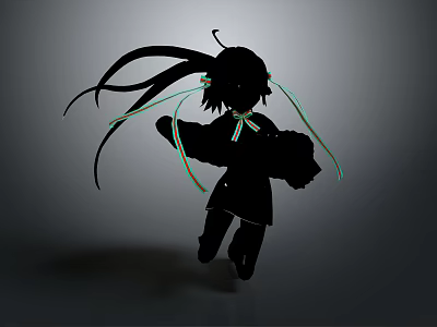 Game Movie Character Black Silhouette with Long Twin Ponytails Green Glowing Lines Bow Tie Running 3d model