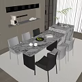 Modern Dining Table Set With White And Dark Chairs Marble Top And Window View Interior Design 3d model