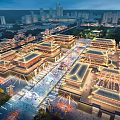Ancient Architecture Complex With Traditional Roofs And Night Illumination In Urban Landscape