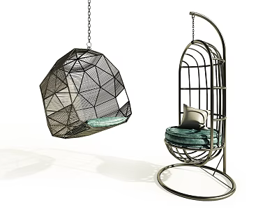 Modern Hanging Chairs Featuring Geometric Mesh Structure And Stand Base Cushioned Seats 3d model